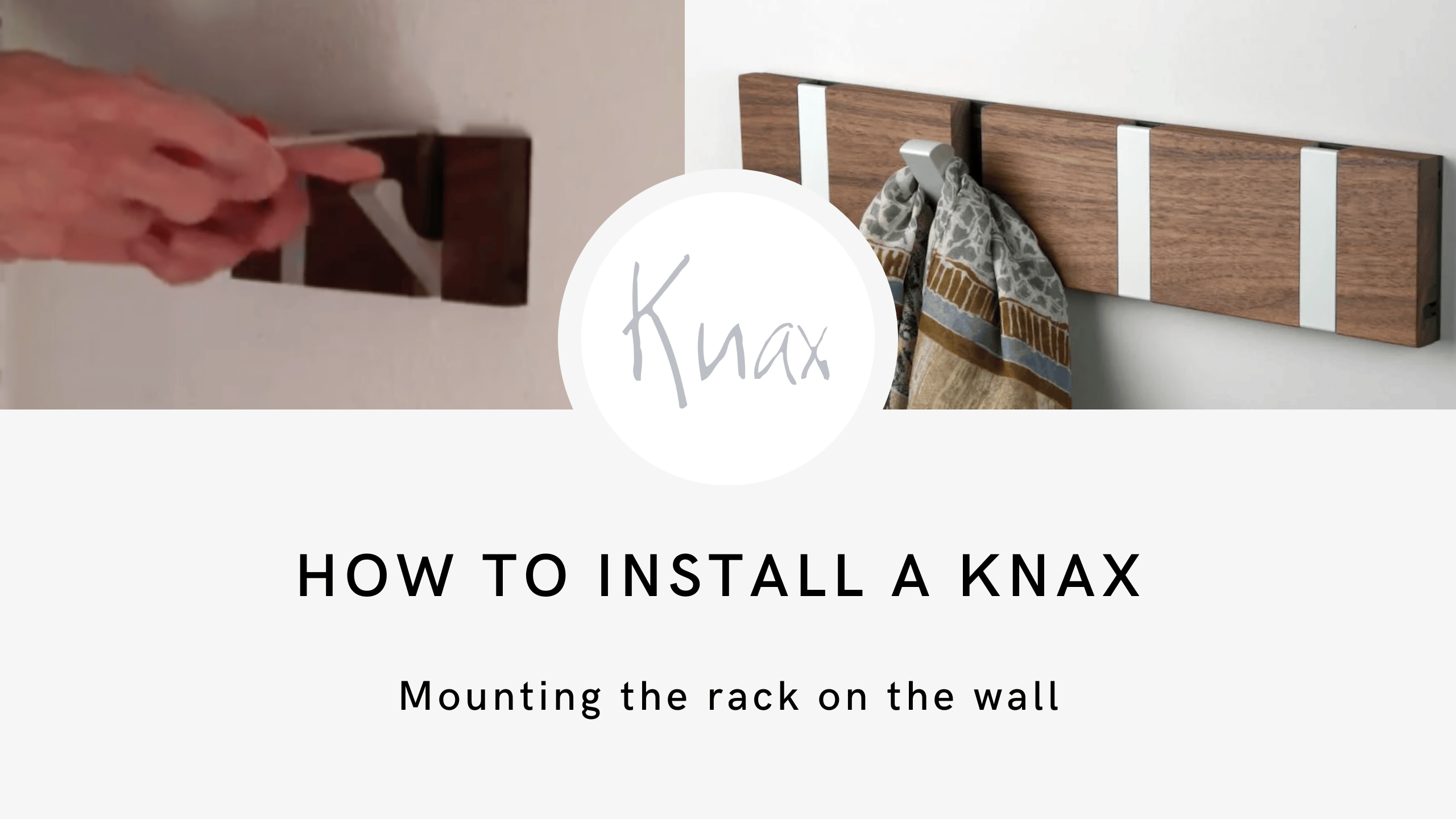 Load video: KNAX Coat Rack Installation InstructionsIntroductionWe understand the importance of a sturdy and reliable installation, which is why we&#39;ll walk you through the step-by-step process. By following our instructions, you&#39;ll be able to transform any wall into an organized and stylish space. Say goodbye to cluttered floors and hello to a functional and aesthetically pleasing addition to your home.Tools and MaterialsTo get started, gather a few essential tools:A trusty screwdriverA 6mm drill for the perfect holesA level to ensure straightnessA pencil to mark your measurements accuratelyInstructionsGather your tools and materials.Mark the location of the rack on the wall.Drill first pilot hole.Screw the rack into place in the first pilot hole.Put your level on top of the rack and mark the second pilot holeDrill the second pilot hole.Hang your coats and enjoy!TipsMake sure the wall is level before you start drilling.Use a screwdriver that is the same size as the screws that come with the rack and fix it by hand (not drill machine).Screw the rack into place firmly, but be careful not to overtighten the screws.Put a soft cloth on the hooks to protect your hooks when fixing the screws into the wall.Hang your coats and enjoy your new, organized space!Note : Wall plugs and ankers for the different types of wall are not in the box with the coat rack. You find 2 black screws for 6mm plugs.