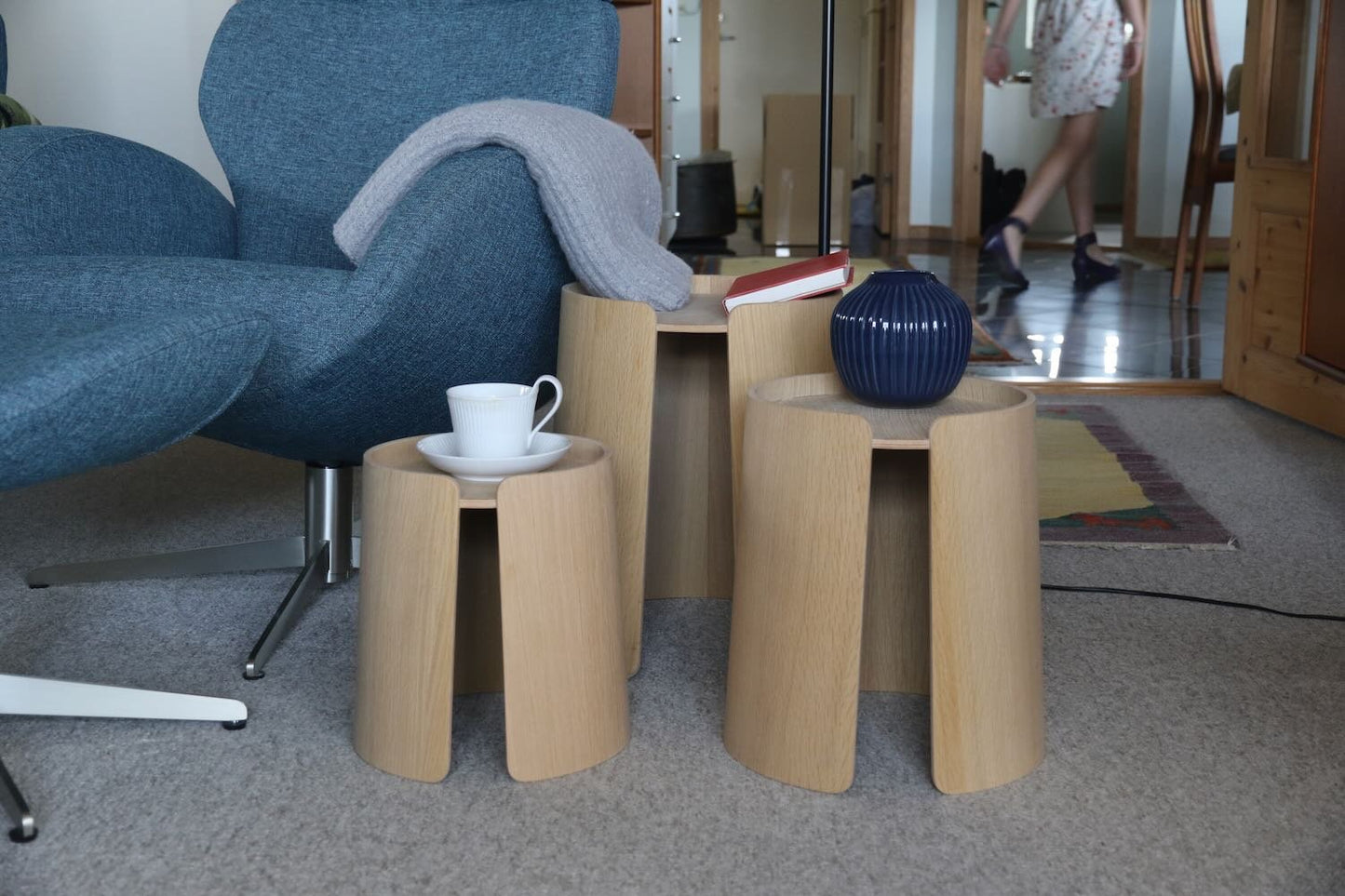 Modern Round Side Table in Solid Oak