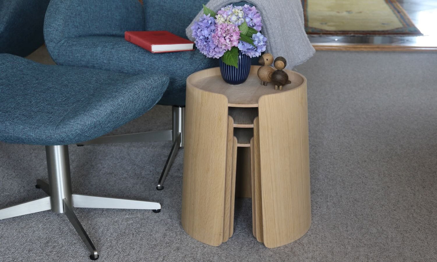 Modern Round Side Table in Solid Oak