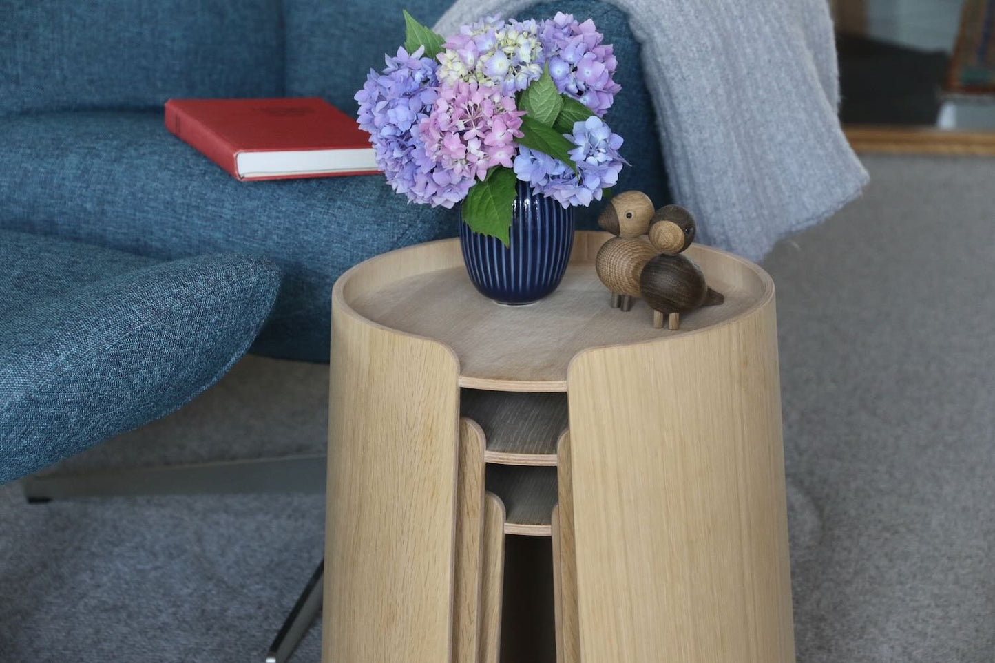 Modern Round Side Table in Solid Oak